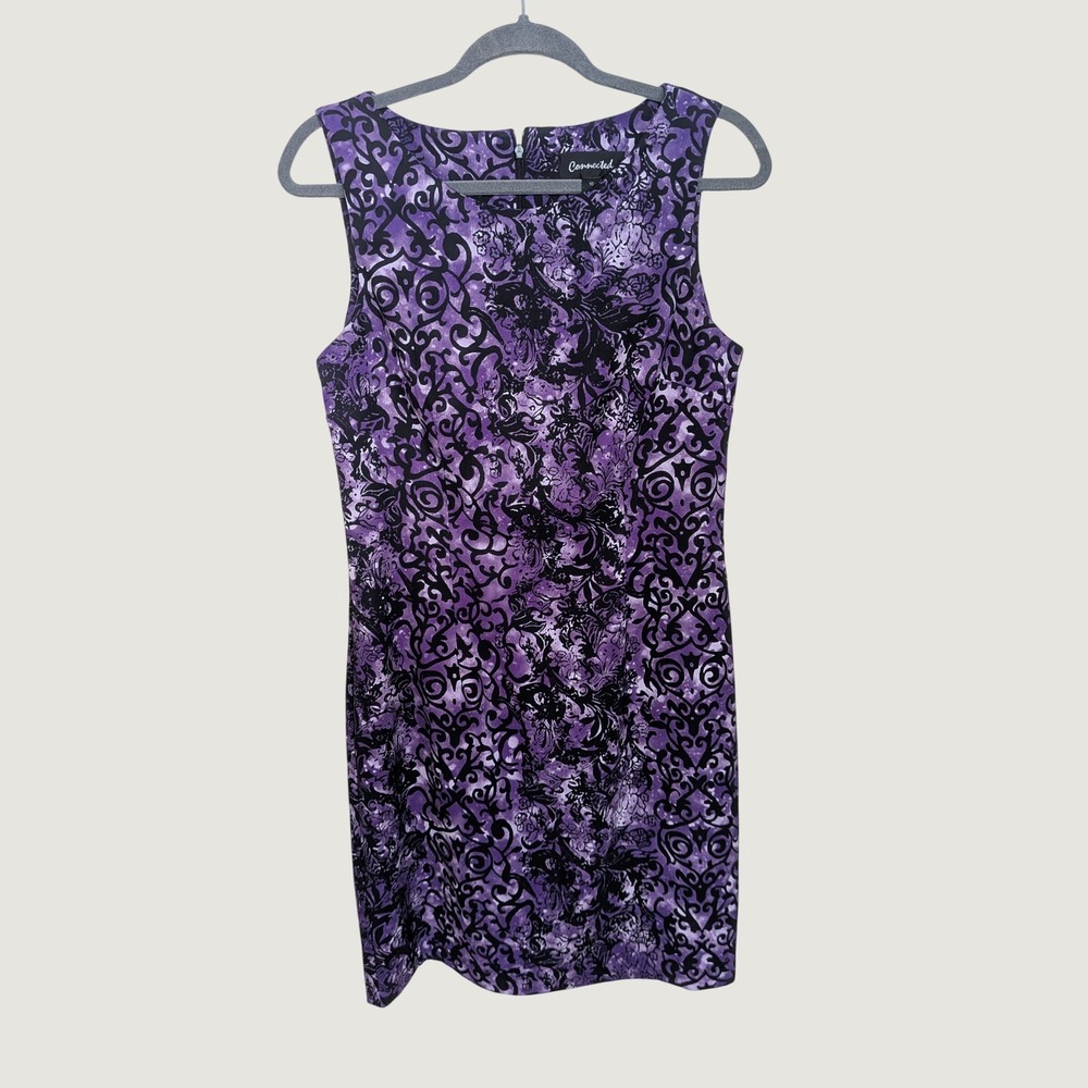 Connected 90s Vintage Purple Black Damask Floral Sleeveless Whimsigoth Dress 10